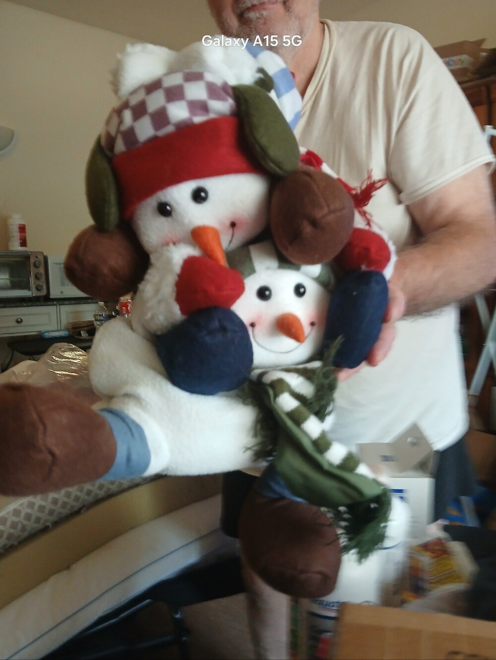 Pair of Plush Snowmen Holiday Plush Toy - Red, Green, Brown, Navy